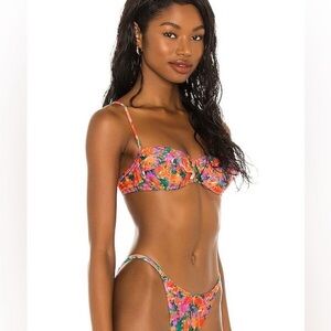 Vix Monet Luiza Floral Red Ruffle Underwire Swim Bikini Top